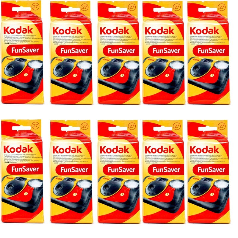 10 Pack Kodak Funsaver Single One Time Use 800 ISO 35mm Flash Camera, 27 Exp.