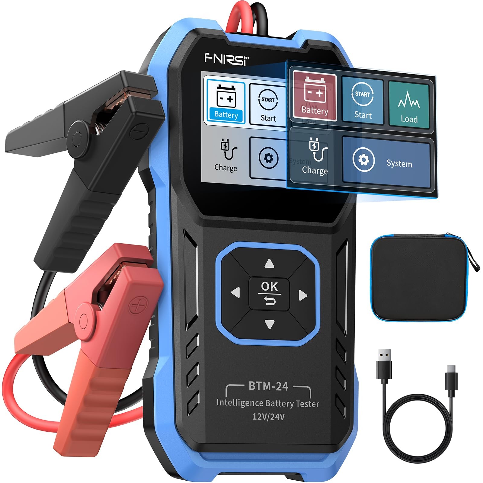 FNIRSI BTM-24 Car Battery Tester 12V 24V, 0-2000 CCA Automotive Black