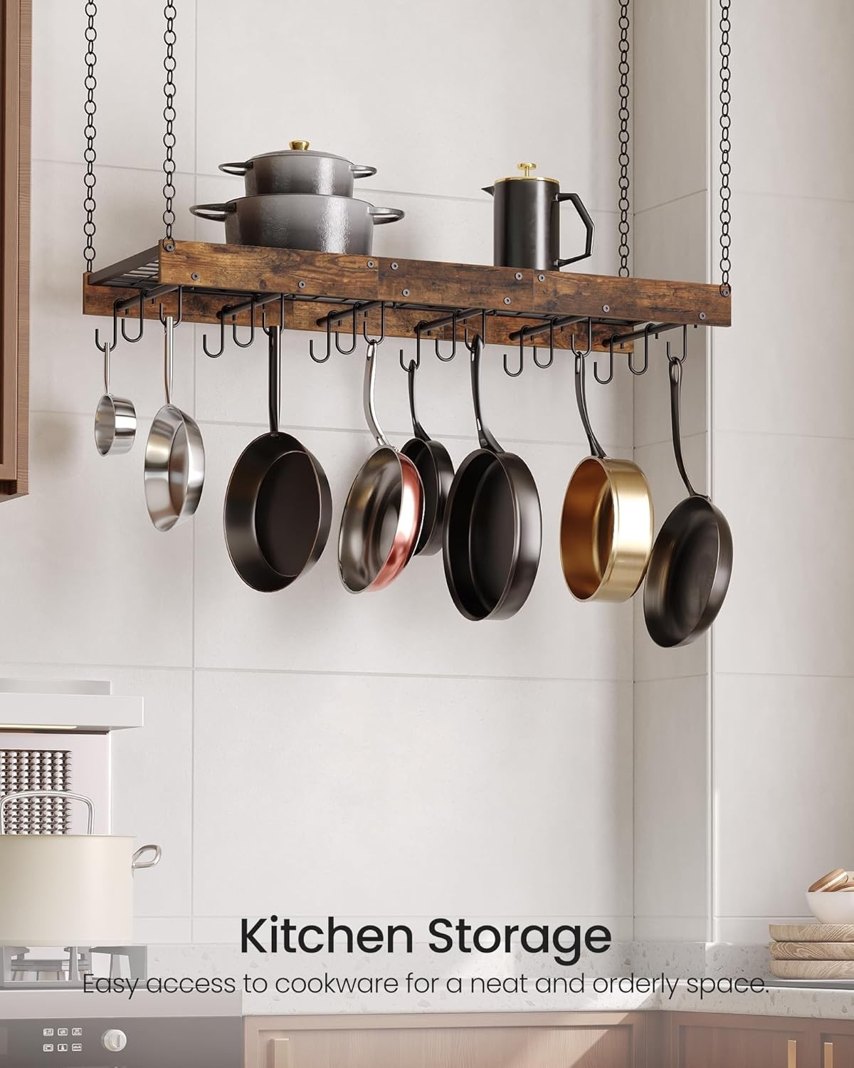 Hanging Pot Rack, Ceiling Wall Mounted Pot Rack for Kitchen, Industrial Style...