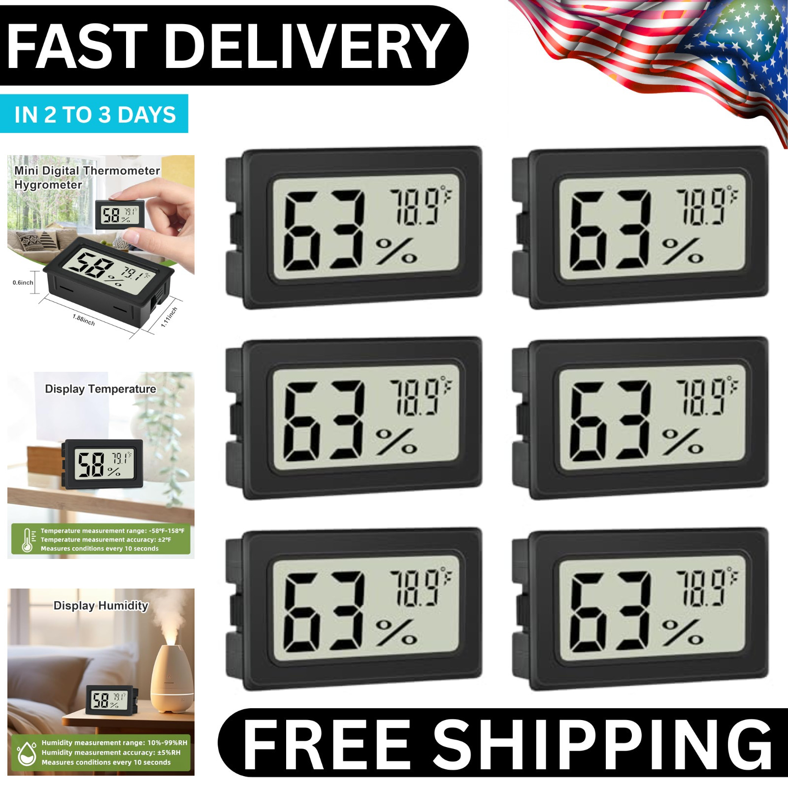 6 Pack Digital Cigar Humidor Hygrometer Thermometer Temperature Gauge Meter LED.