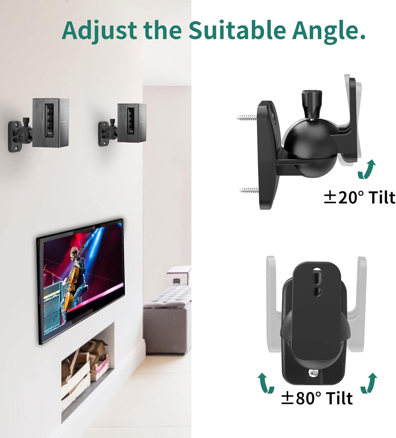 Speaker Wall Mount Brackets - Surround & Bookshelf Speaker Wall Mounts Kit, Hold