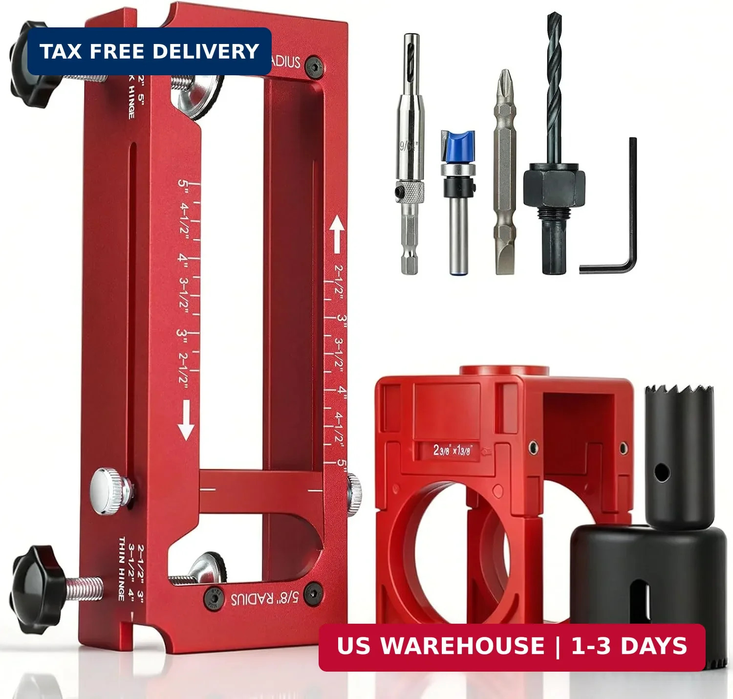 Door Hinge Jig & Lock Hole Drilling Kit - Adjustable Aluminum Router Template fo
