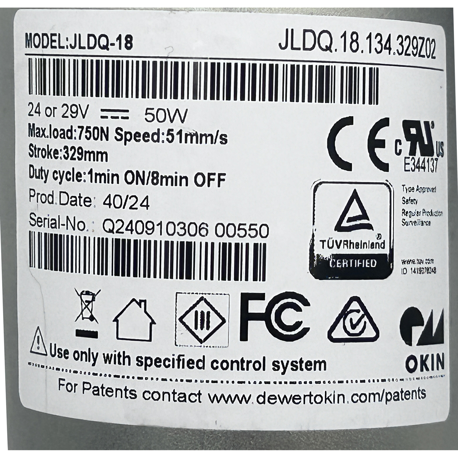 JLDQ.18.134.329Z02 Okin Motor Actuator Replacement for Power Recliner Lift Chair