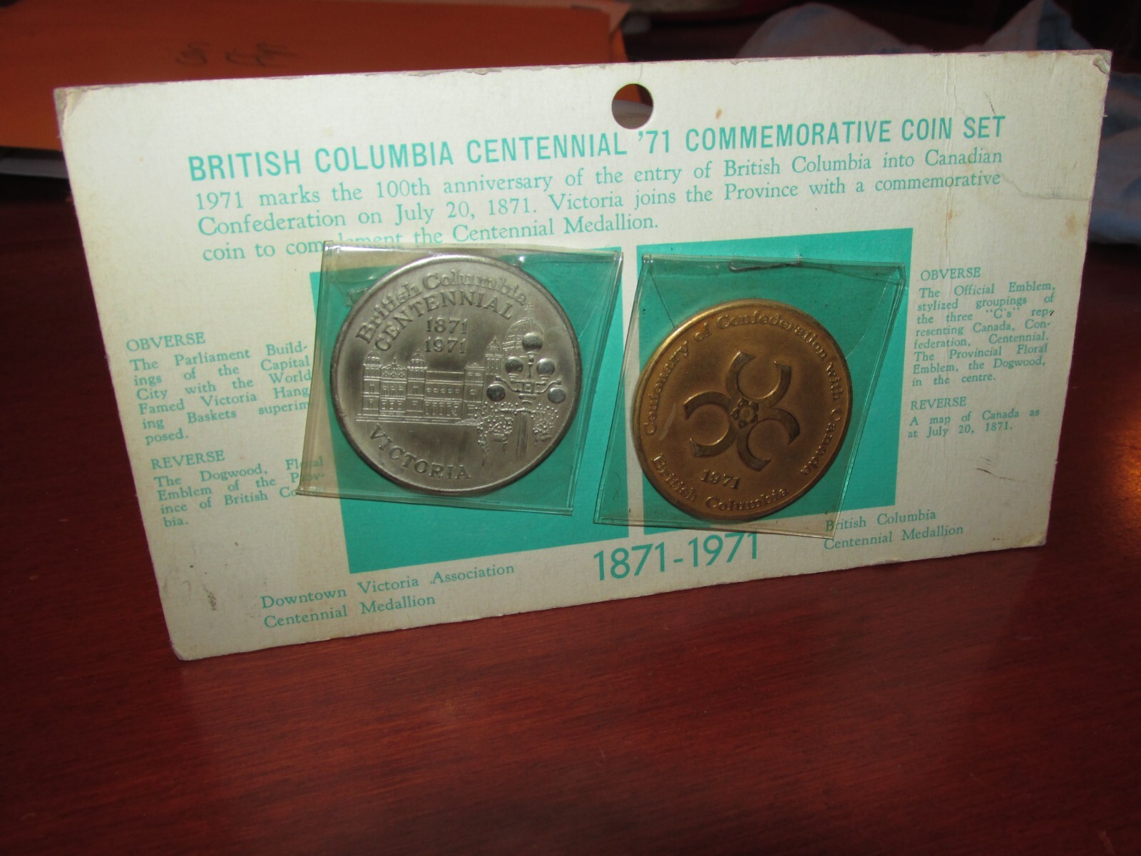 British Columbia BC Centennial 1971 Commemorative 2 Coin Set VICTORIA  MEDALLION