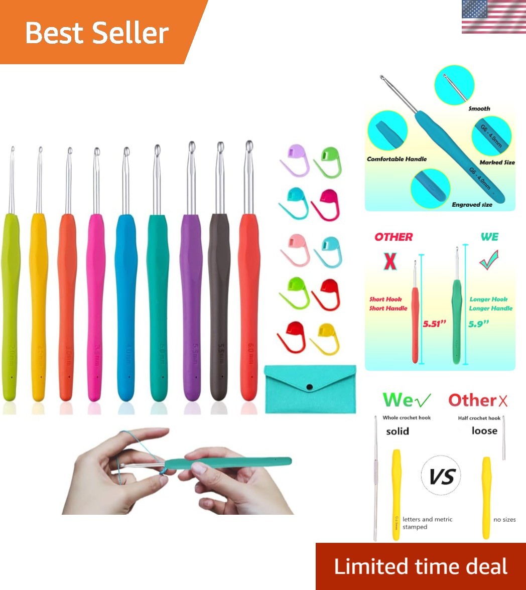 Ergonomic Crochet Hooks Set,9 Sizes Crochet Hooks with Case 2.0mm~6.0mm,Croch...