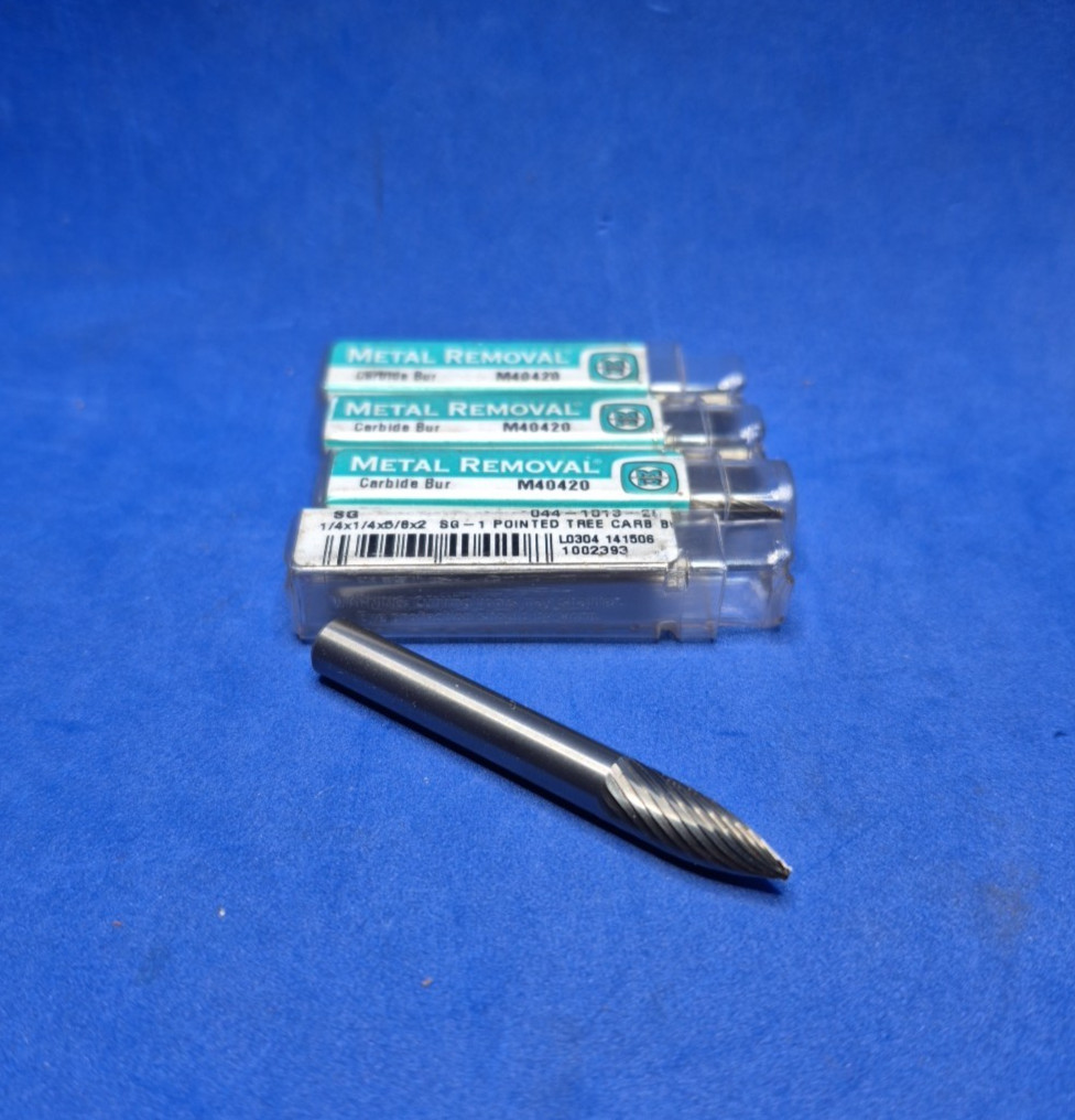 Metal Removal  1/4"   SG-1 Solid Carbide Pointed Tree Shaped Bur (Qty 4)