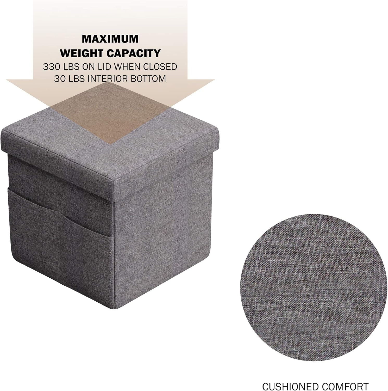 Set of 2 Ottomans with Storage Pockets - 15-Inch Folding Foot Rests or Storage O