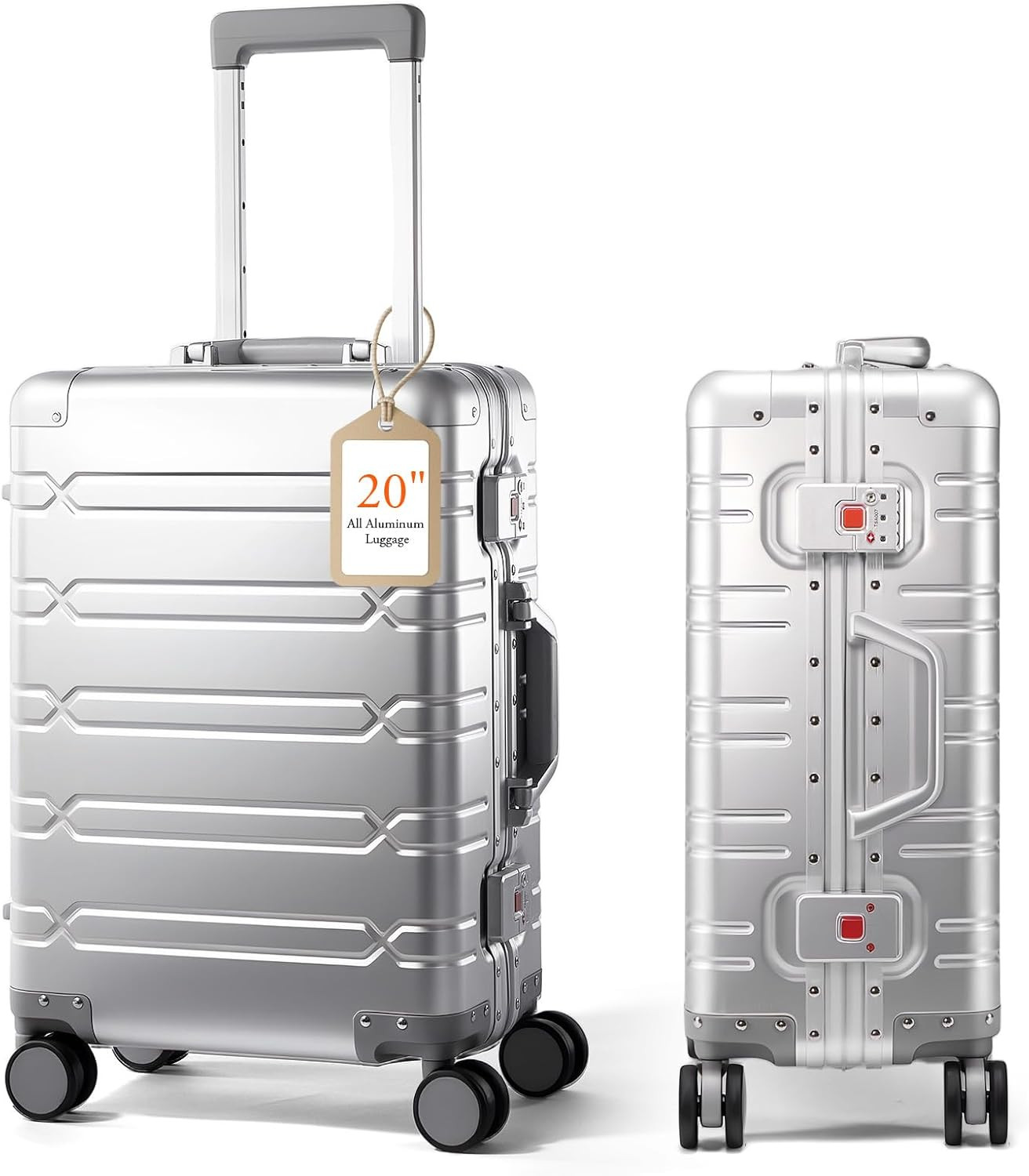 All Aluminum Carry on Luggage Hard Shell Suitcases with Spinner Wheels Zipperles