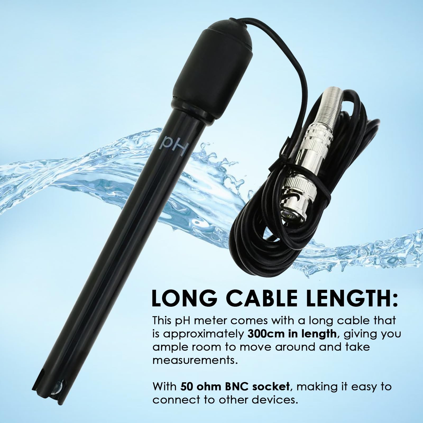0-14 pH Electrode Probe, Meter with Replacement BNC 300 Cm