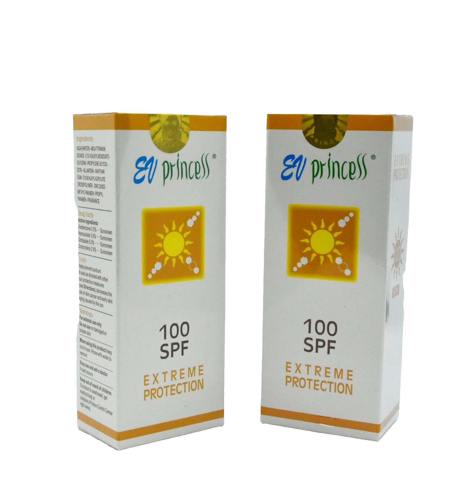 EV Princess 100 SPF Extreme Protection Sun Block tinted 2oz/ 60 ml (2 pack) NIB