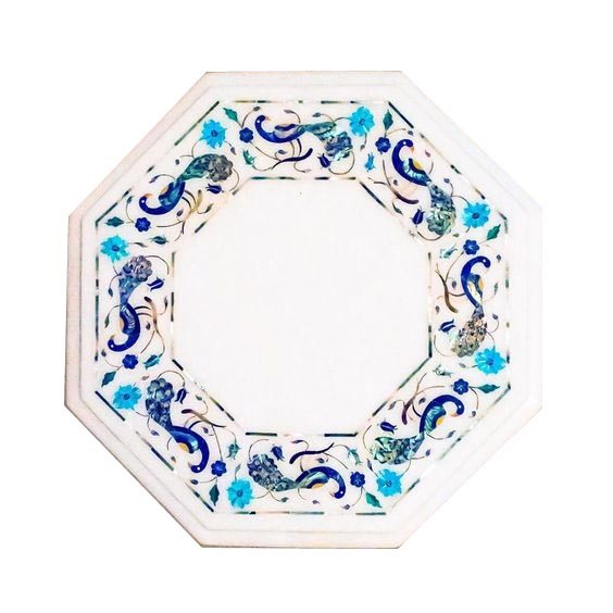 12" Semi Precious Stones Handmade Inlay Marble Corner Side Table Top