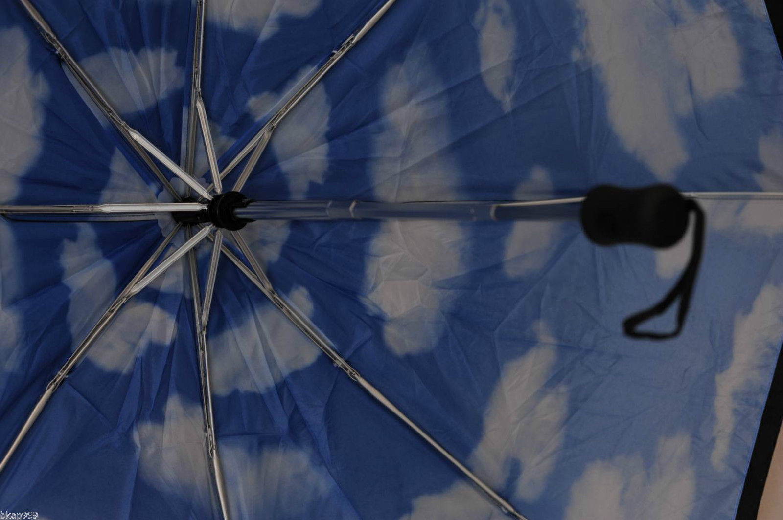 New Umbrella Compact Automatic Sturdy Travel Black with Blue Sky / White Clouds
