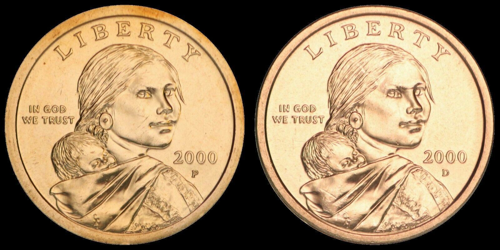 2000 D&P Sacagawea Native American Dollar US Mint Coins "BU" (2 Coin Set)