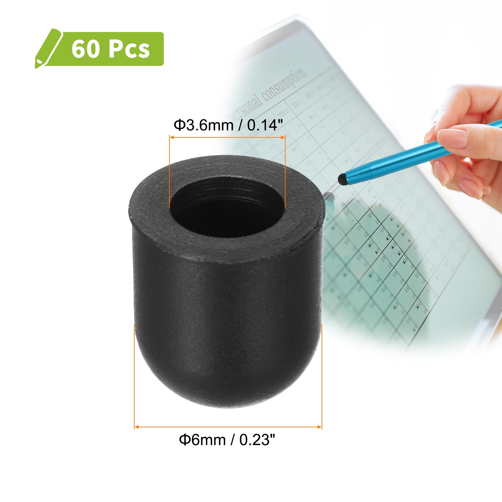 60Pack Replacement Stylus Pen Tips 6mm Screen Pens Silicone Rubber