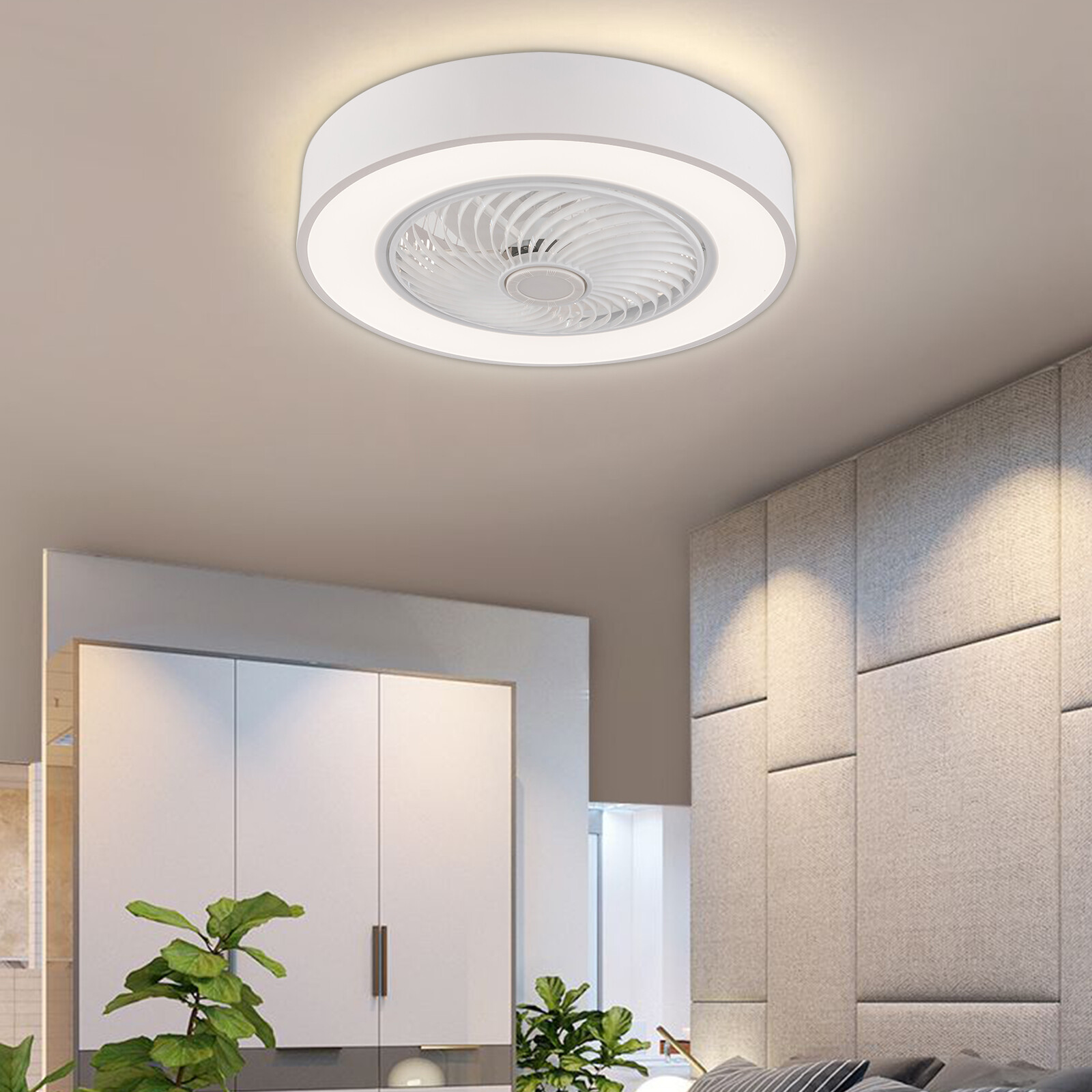 20'' Modern LED Ceiling Fan Light Flush Mount Dimmable Chandelier Lamp w/ Remote