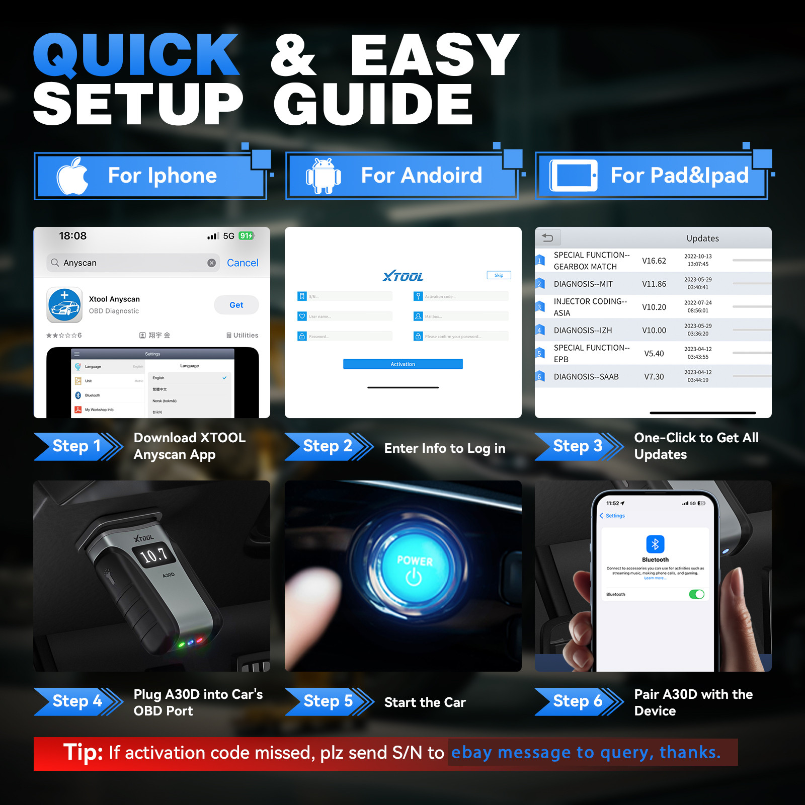 🏆2026 XTOOL A30D V2.0 BT OBD2 Scanner Bidirectional All System Diagnostic Tool