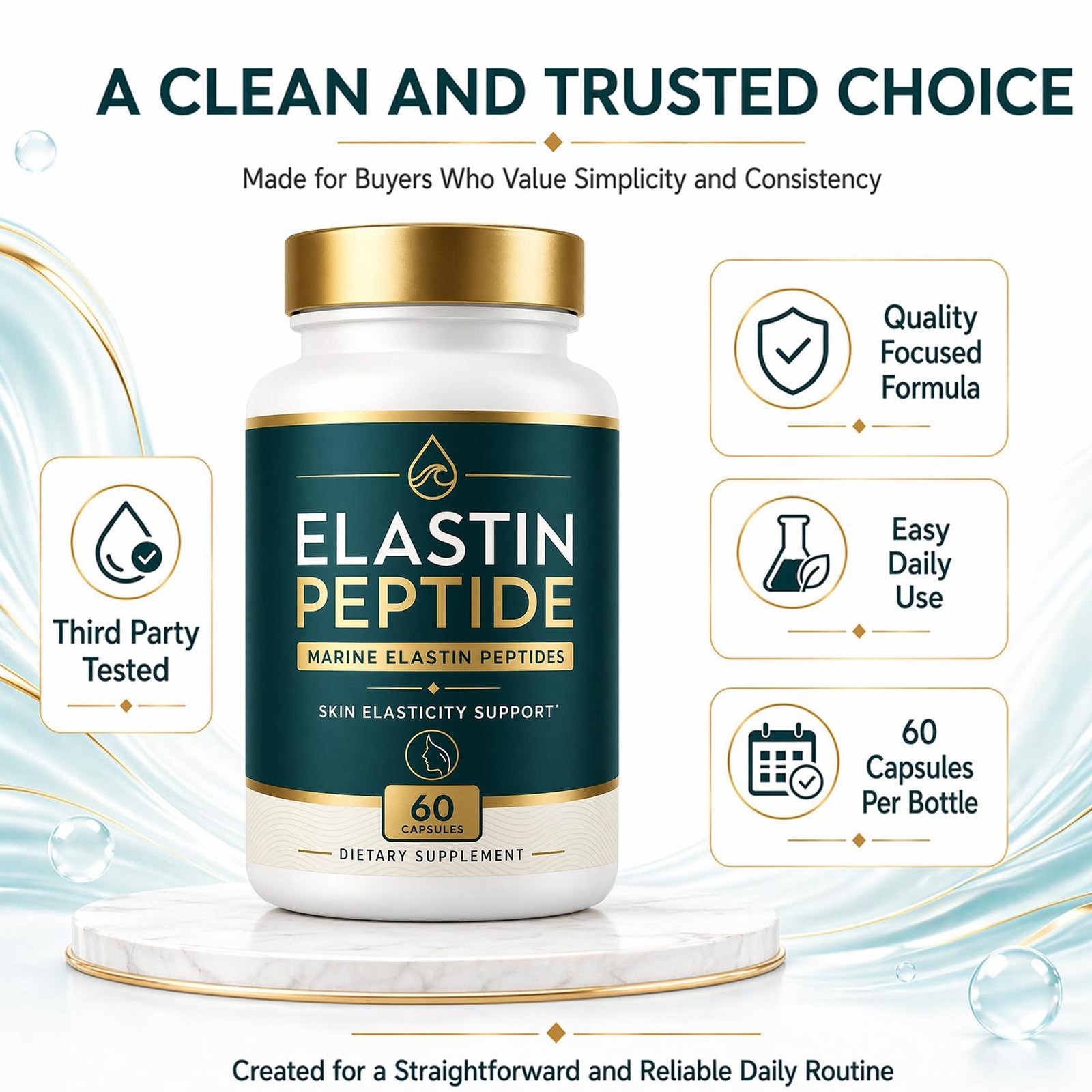 Elastin Peptide Skin Tightening Supplement, Skin Elasticity, 60 Count