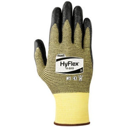 Hyflex 11-510 Nitrile Palm Coated Gloves, Size 8, Yellow/Black 1 PAIR