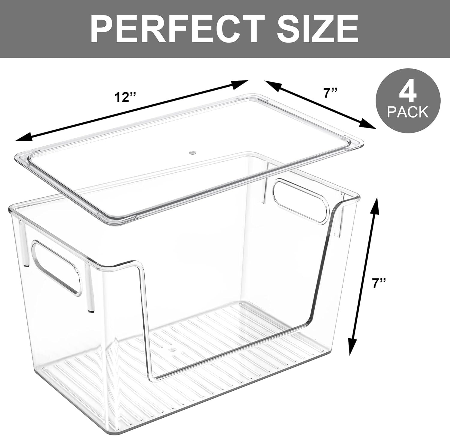 4 Pack Large Stackable Storage Bins Plastic Container Organizer Pantry Storage