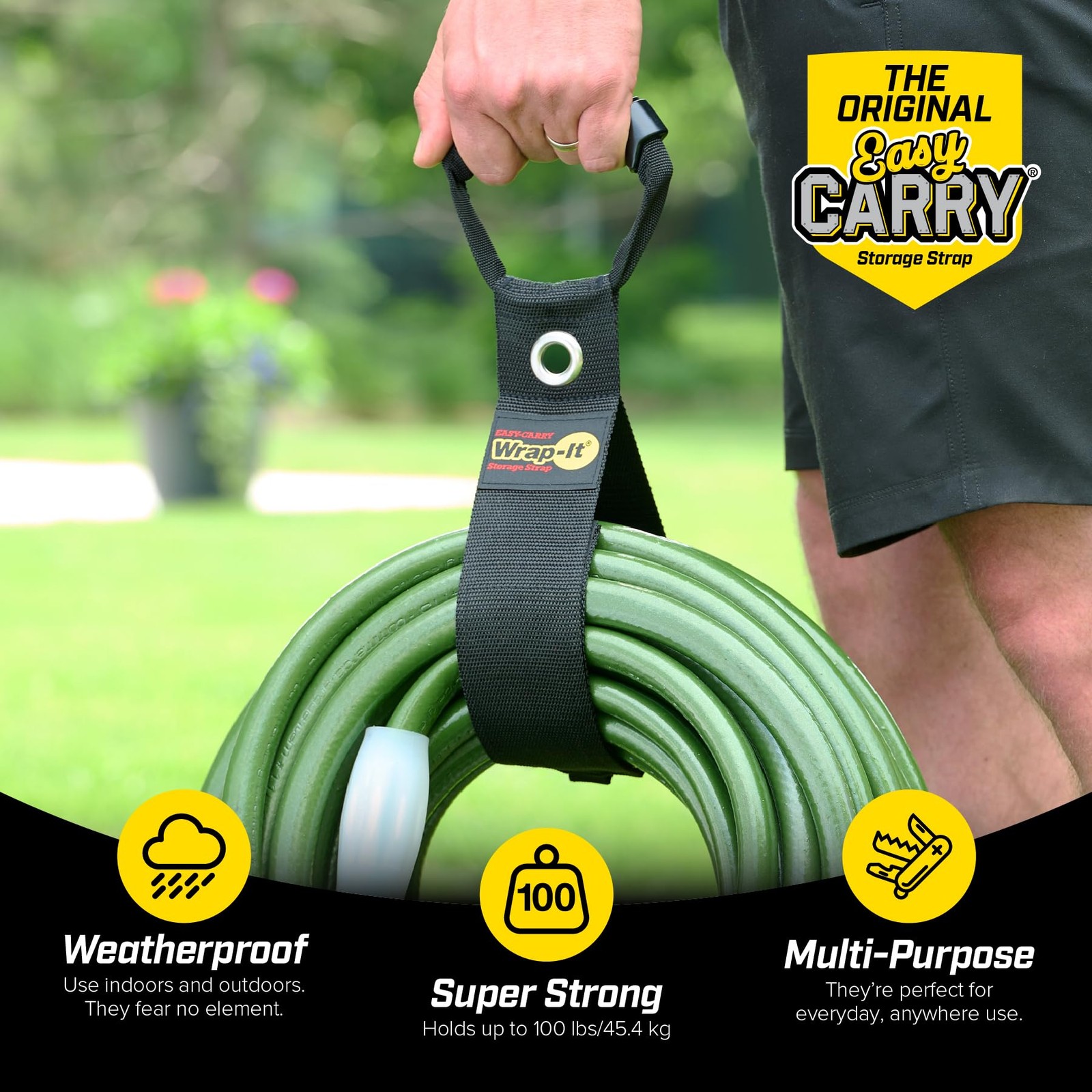 Easy-Carry Wrap-It Storage Straps - Assorted 3 Pack Grommet, Black