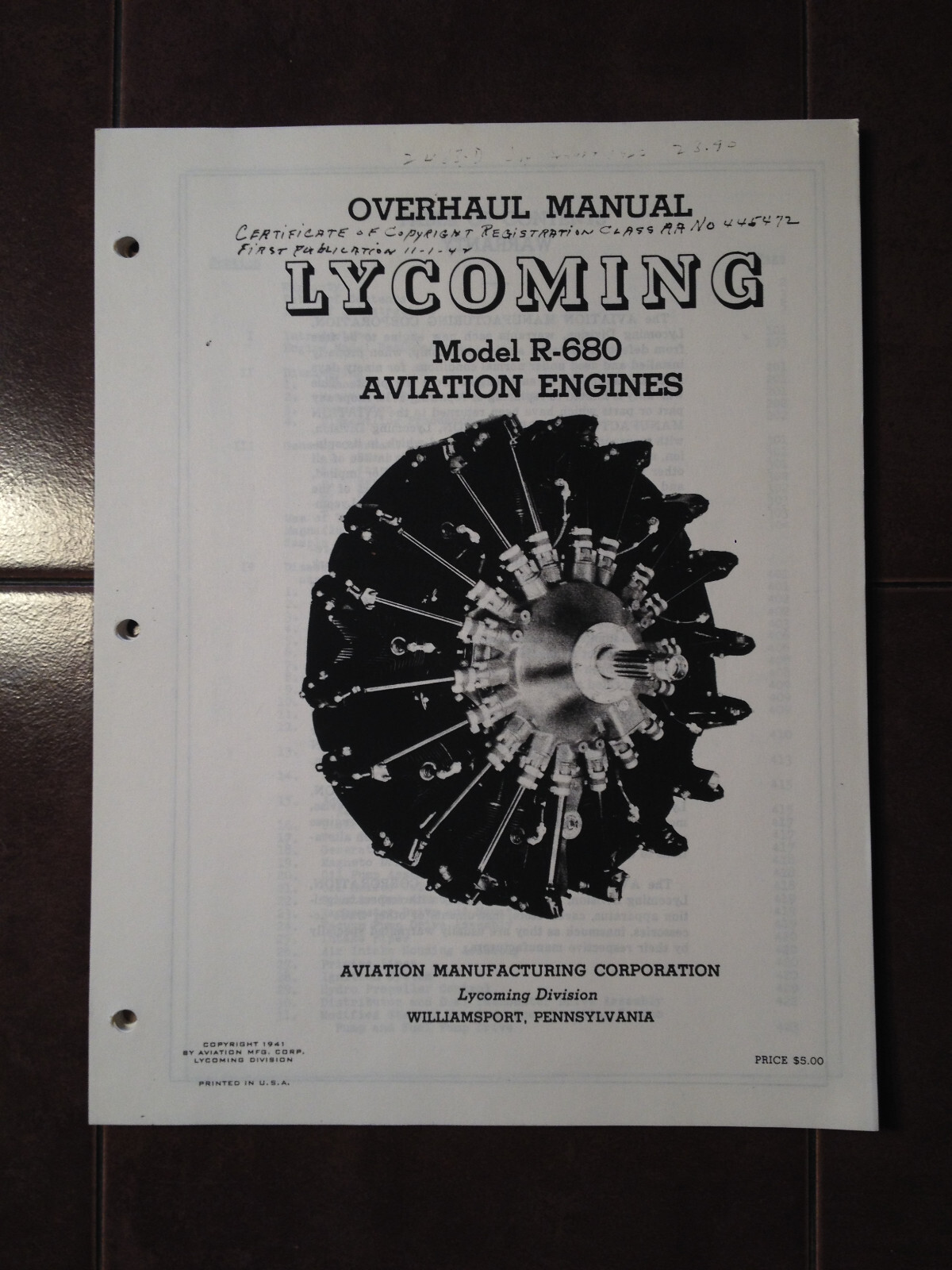 1941 Lycoming R-680 Series Engine Overhaul Manual