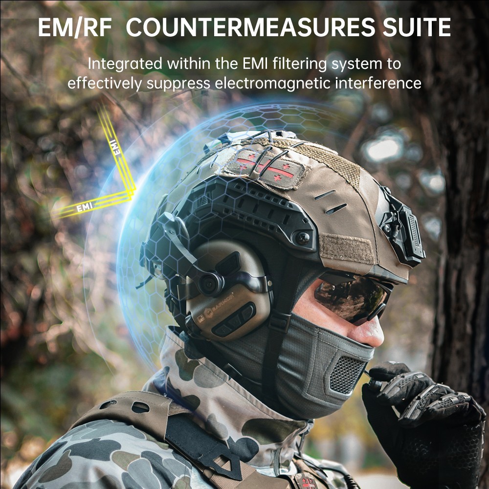 EARMOR M32X Plus Tactical Headset With Mic & ARC Rail Helmet Adapters, Green