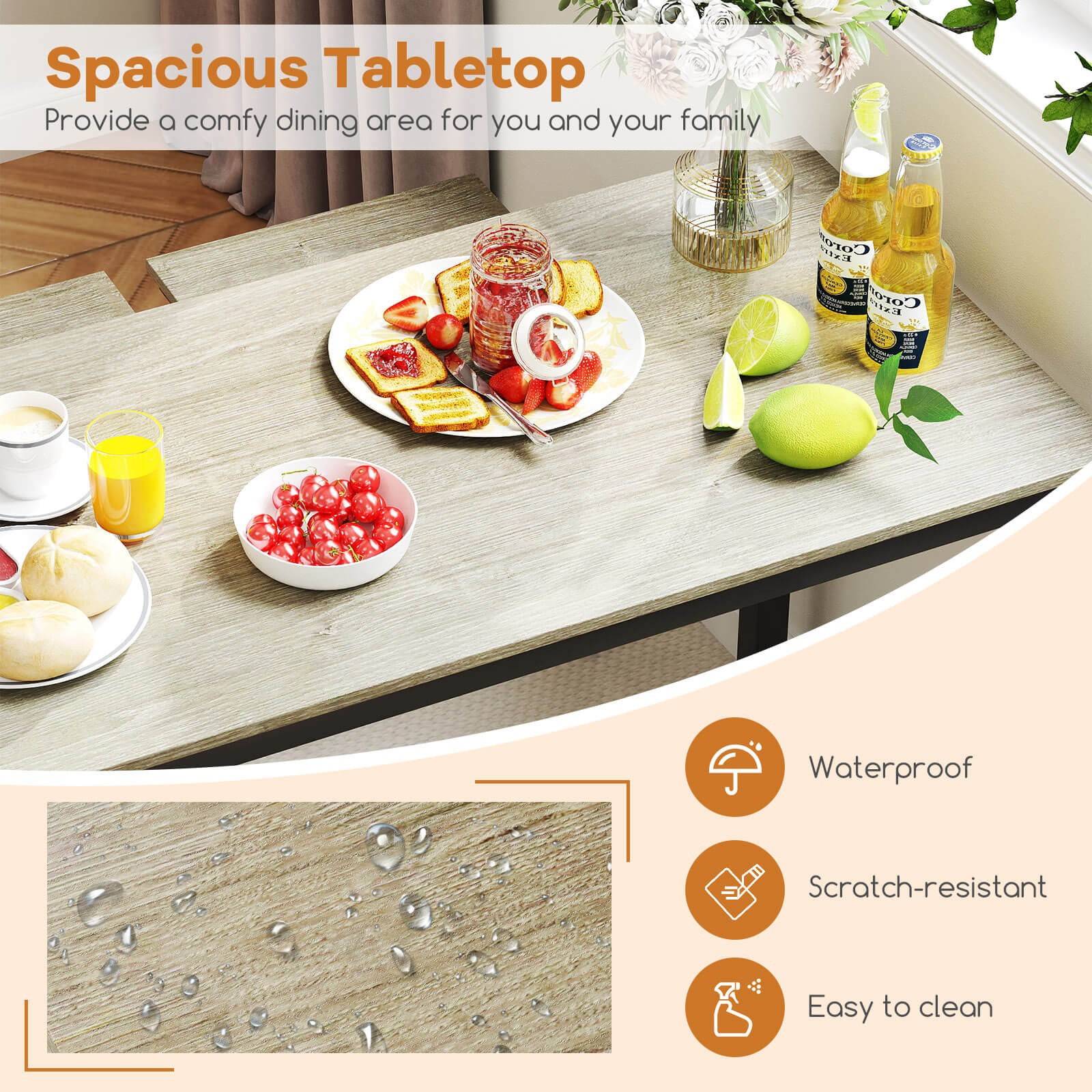 4-Piece Dining Table Set w/ Table & Bench & 2 Stools Office, Kitchen, Living