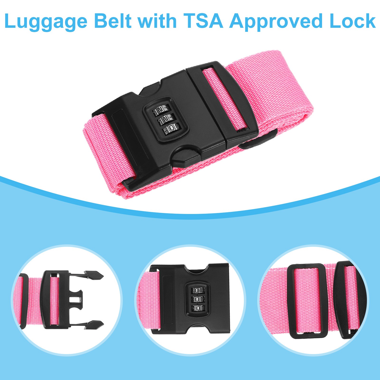 Luggage Straps with Combination Lock TSA Approved - Pink