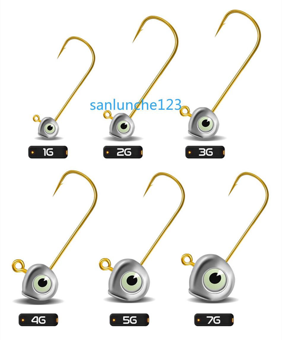 20Pcs Luminous 3D eye Lead Jig Heads Gold Fishing Hooks Crappie 2g  3g 5g 7g