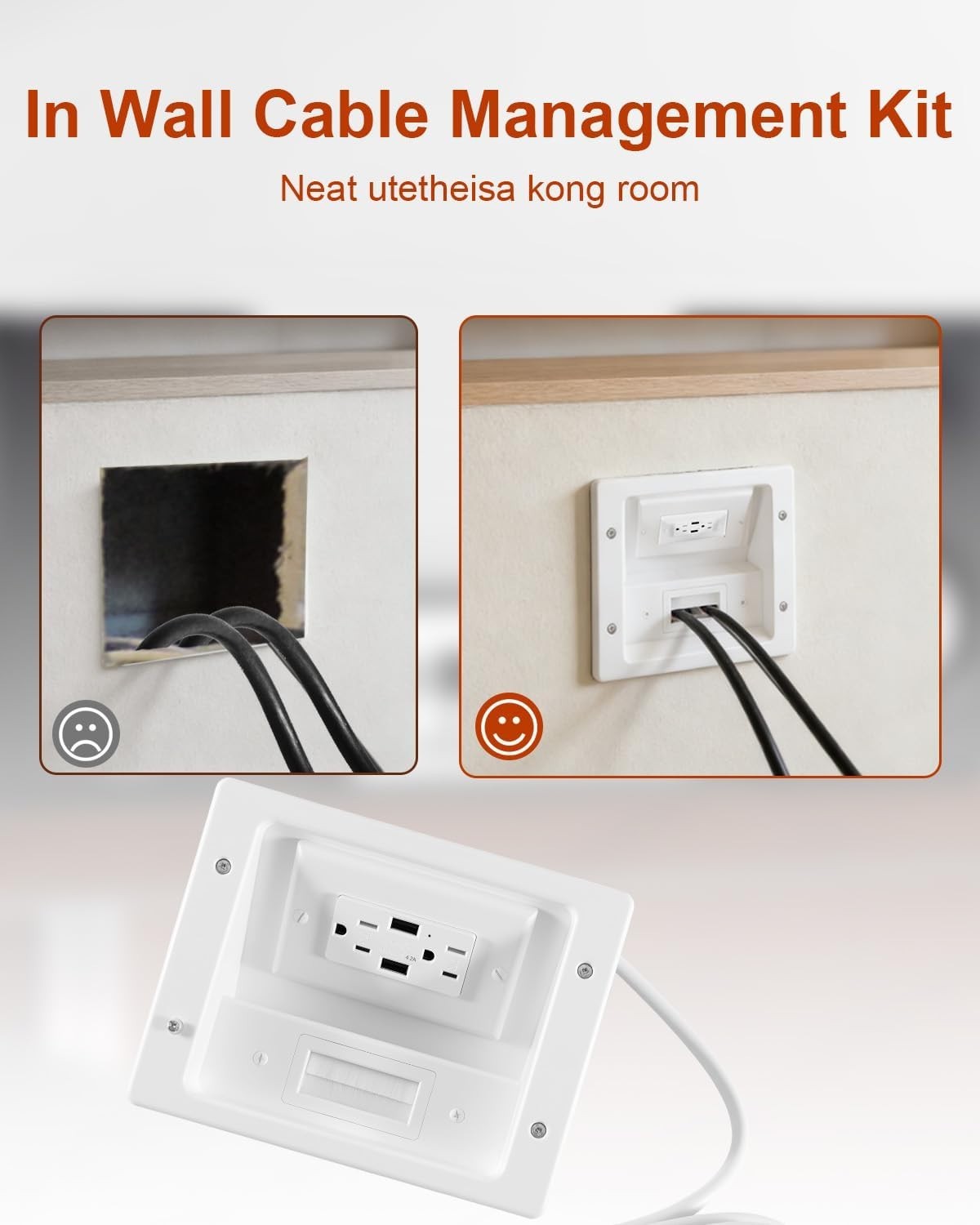Wall Cable Concealer Kit in Wall Cable Management Kit 9 Ft Cord Plug In