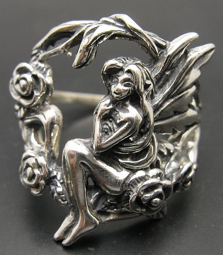 Stylish Sterling Silver Ring Solid 925 Fairy Flower Rose Wings Perfect Quality