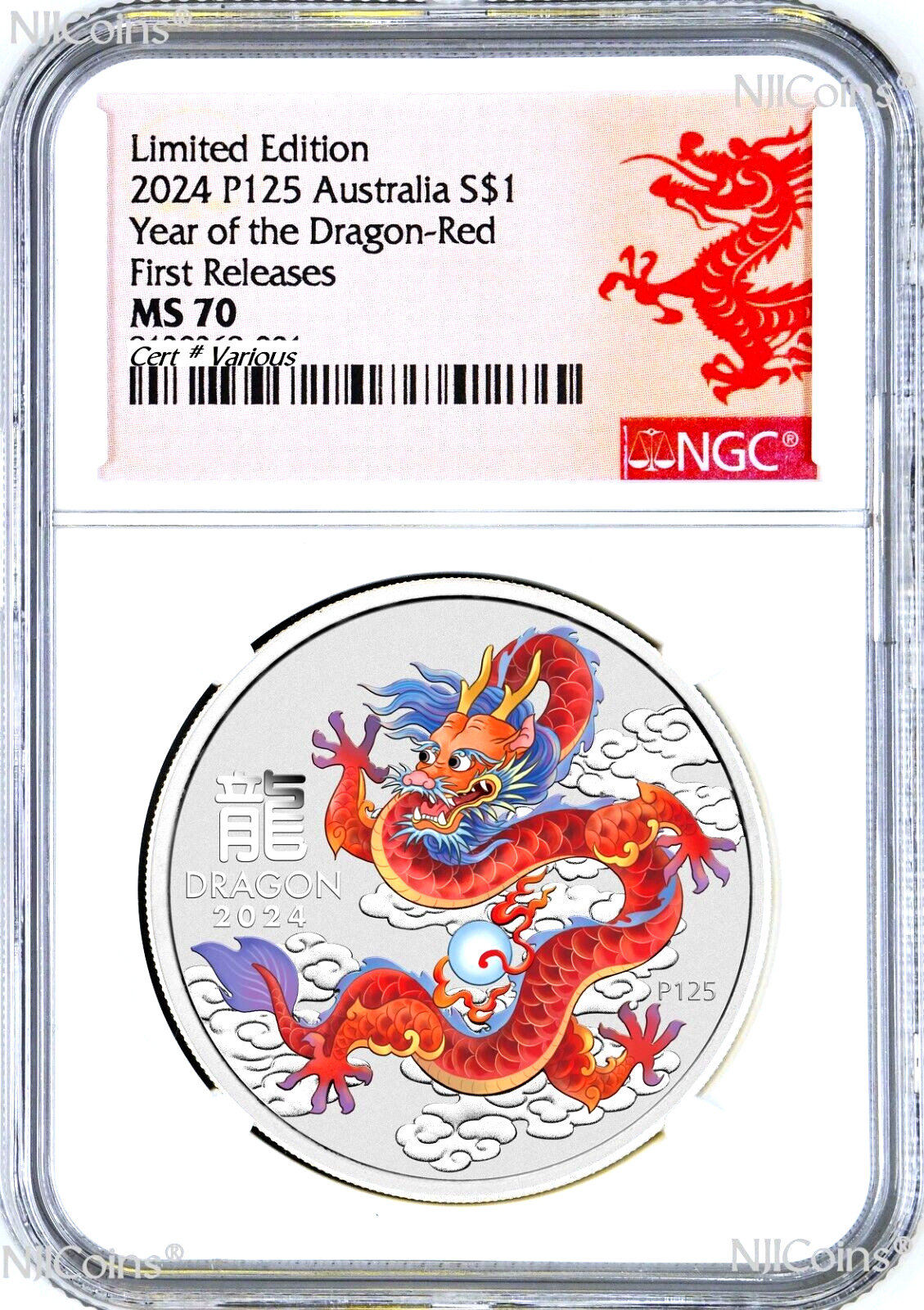 2024 Australia Silver Lunar Year of the Dragon NGC MS70 1oz $1 Coin P125 RED