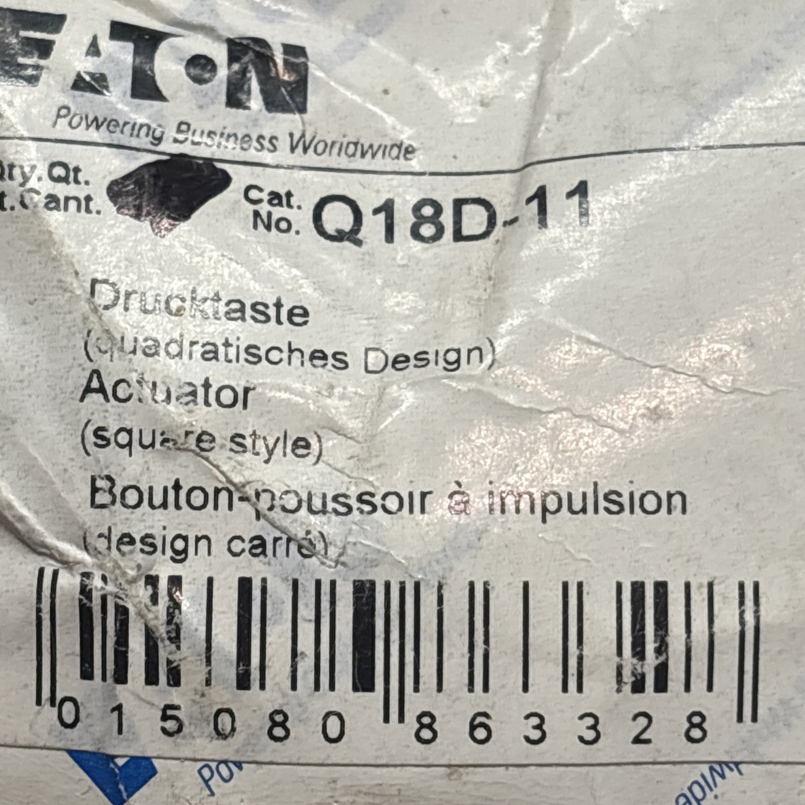 Eaton Q18D-11, Switch Actuator Push-Button, Square Style, New Open Box