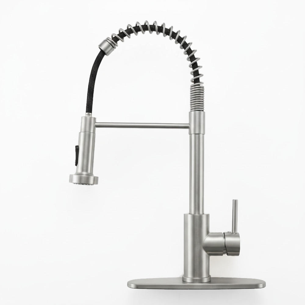 Kitchen Faucet with Pull Down Sprayer Industrial 1 Handle 1 or 3 Hole Stainless