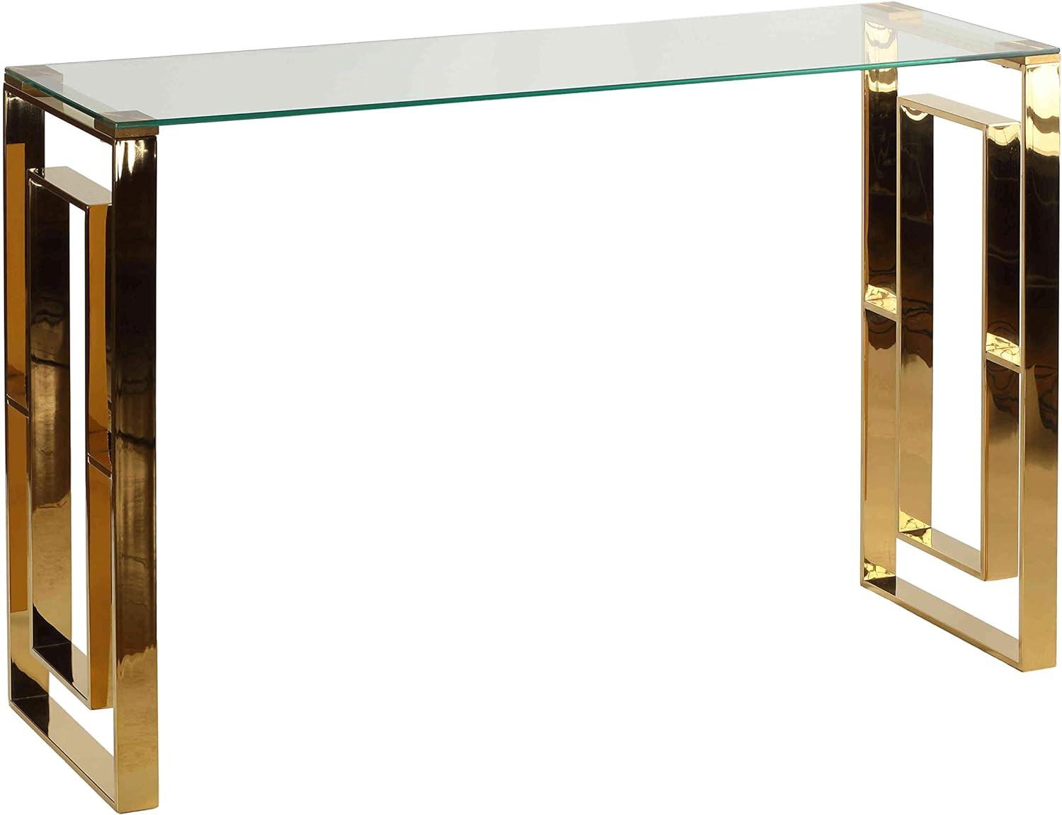 Laila Console Table Stainless Steel Glass, 15.75" D X 47" W X 30.5" H, Gold,Clea