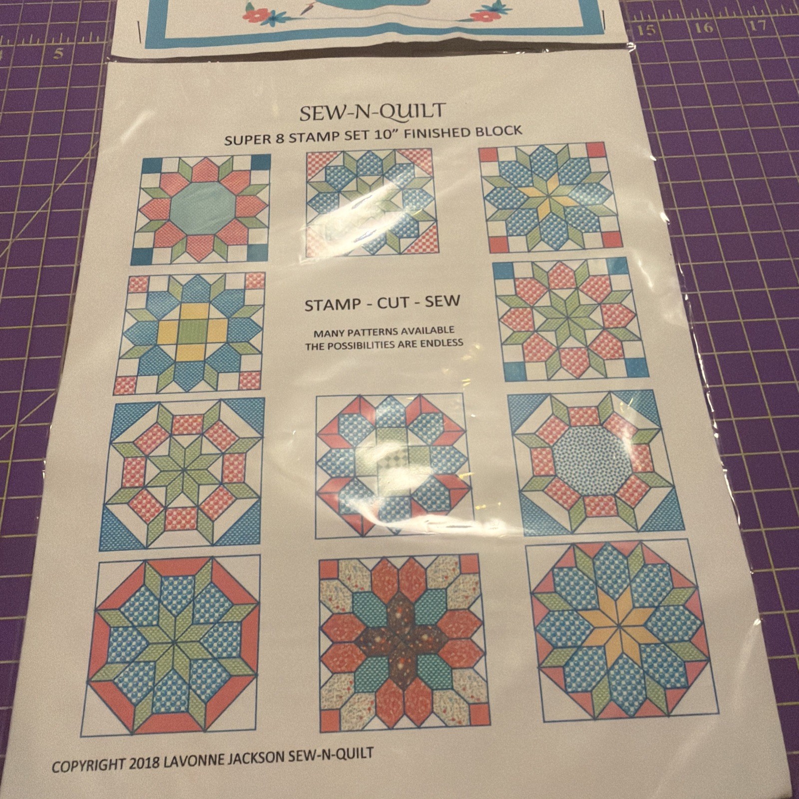 Sew-n-quilt Stamp Set For Hand Piecing Quilts 10” Blocks Endless Possibilities