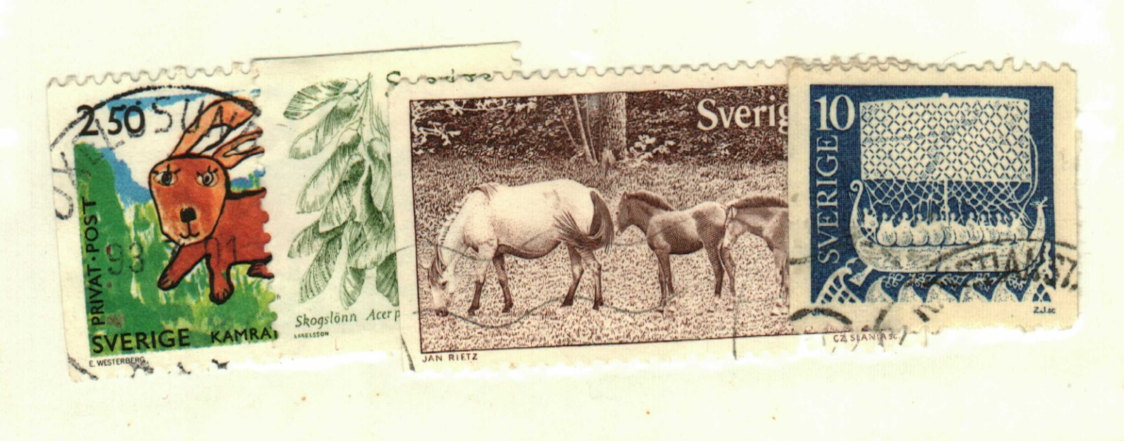 Sweden #955, 1214, 1431, 1949 used horses, ship