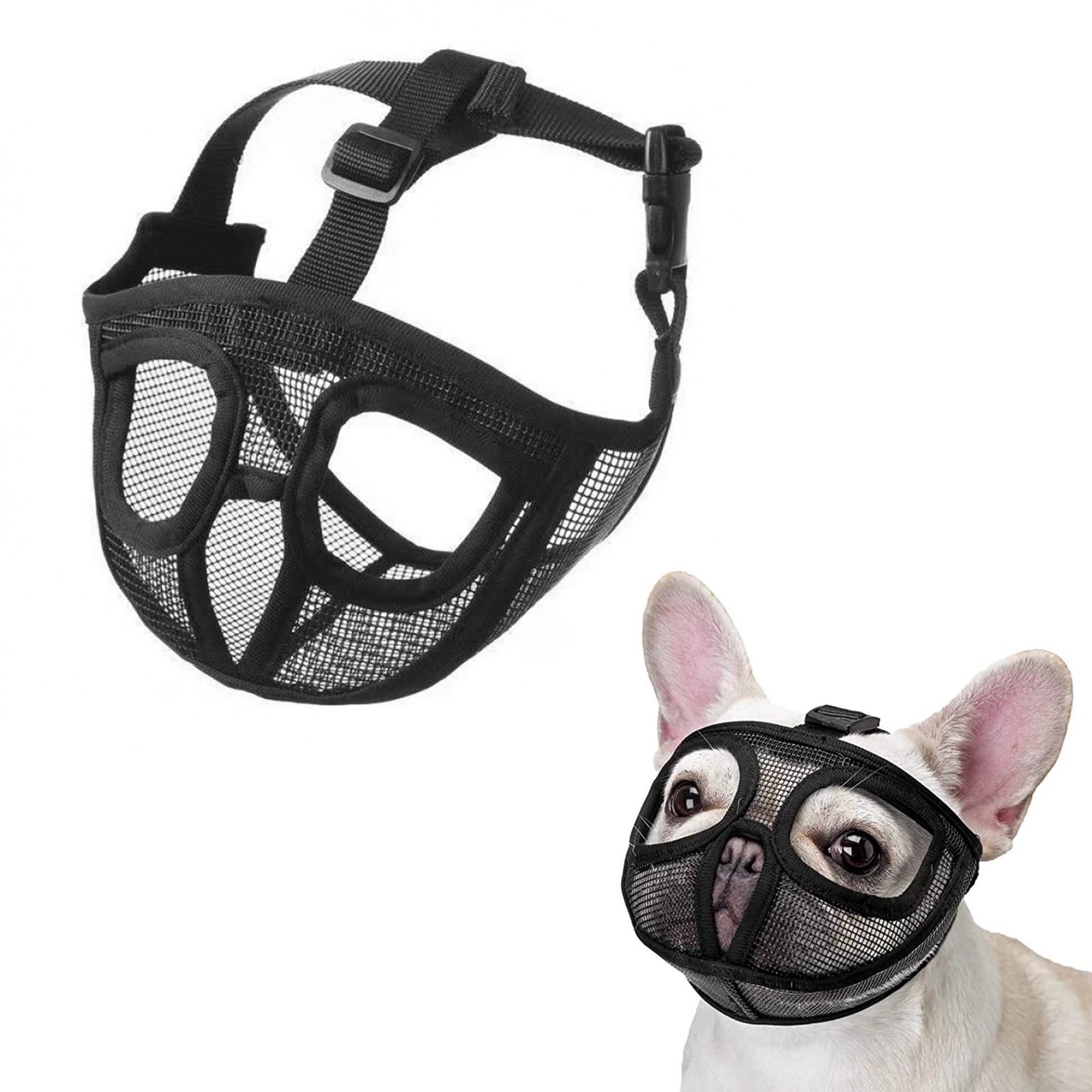 JOYPAWS Short Snout Dog Muzzle, French Bulldog Muzzle with Soft Mesh L, Black