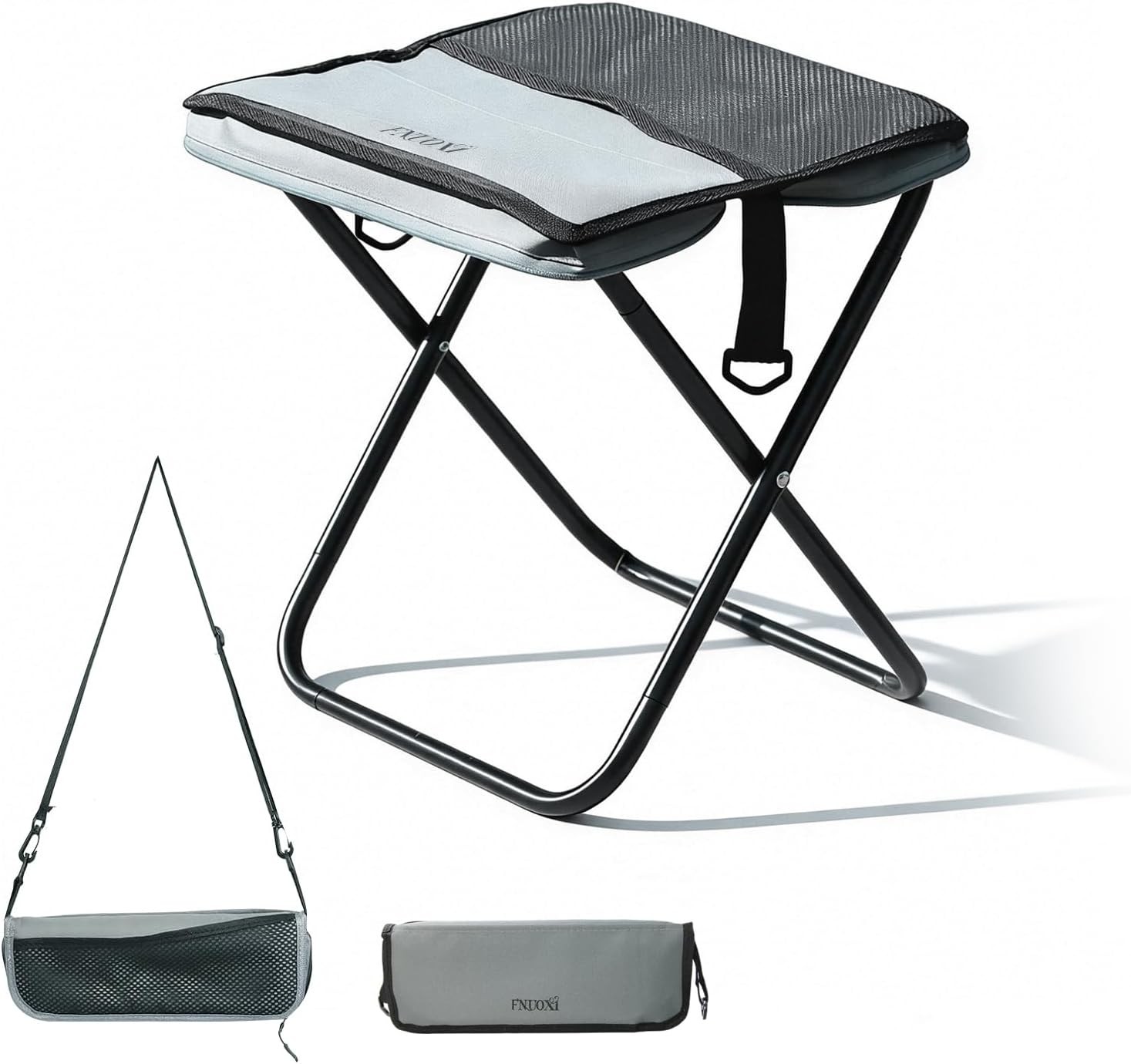 2-in-1 Portable Folding Stool W/ Crossbody Carry Converts to Bag W/ Mesh Storage