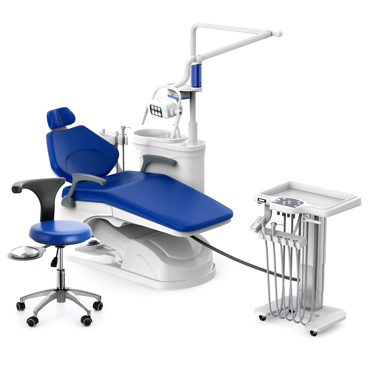 Dental Unit Chair Integral Computer Controlled + Liftable mobile trolley + Stool
