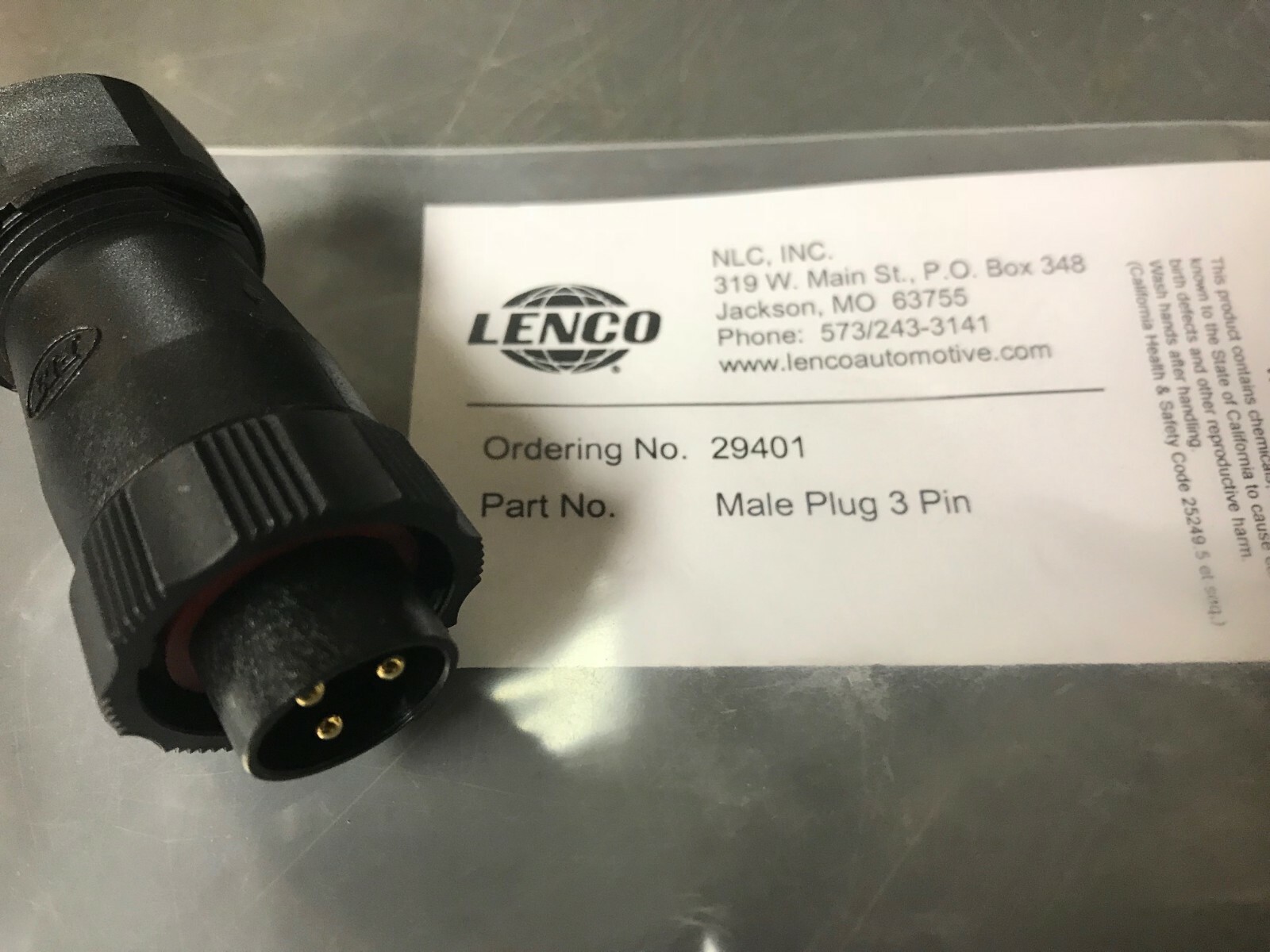 LENCO 29401  A-401 PLUG MALE 3 PIN CONTROL CORD