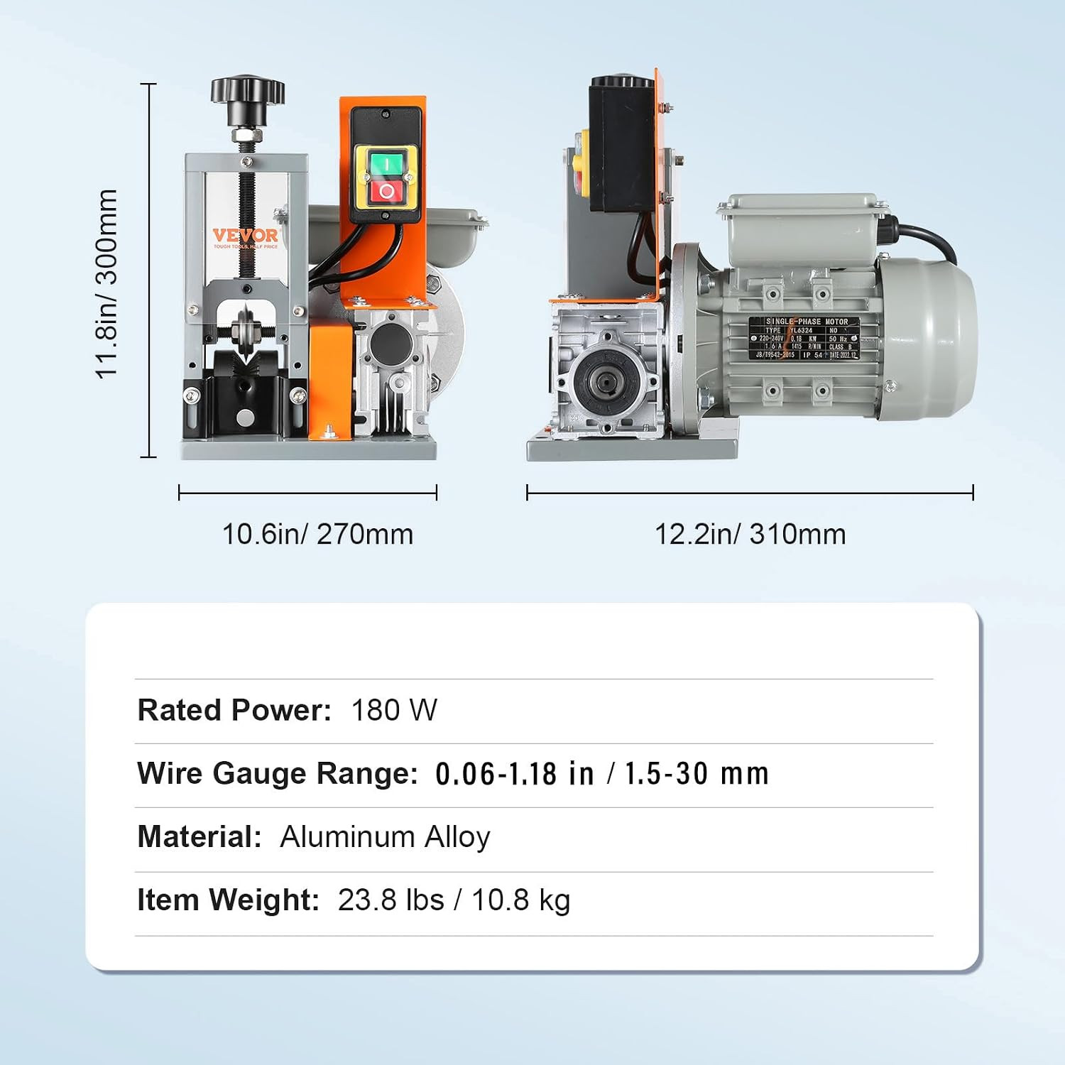 Electric Wire Stripping Machine, 0.06''-1.18'' Automatic Wire Stripper, 180 W, 6