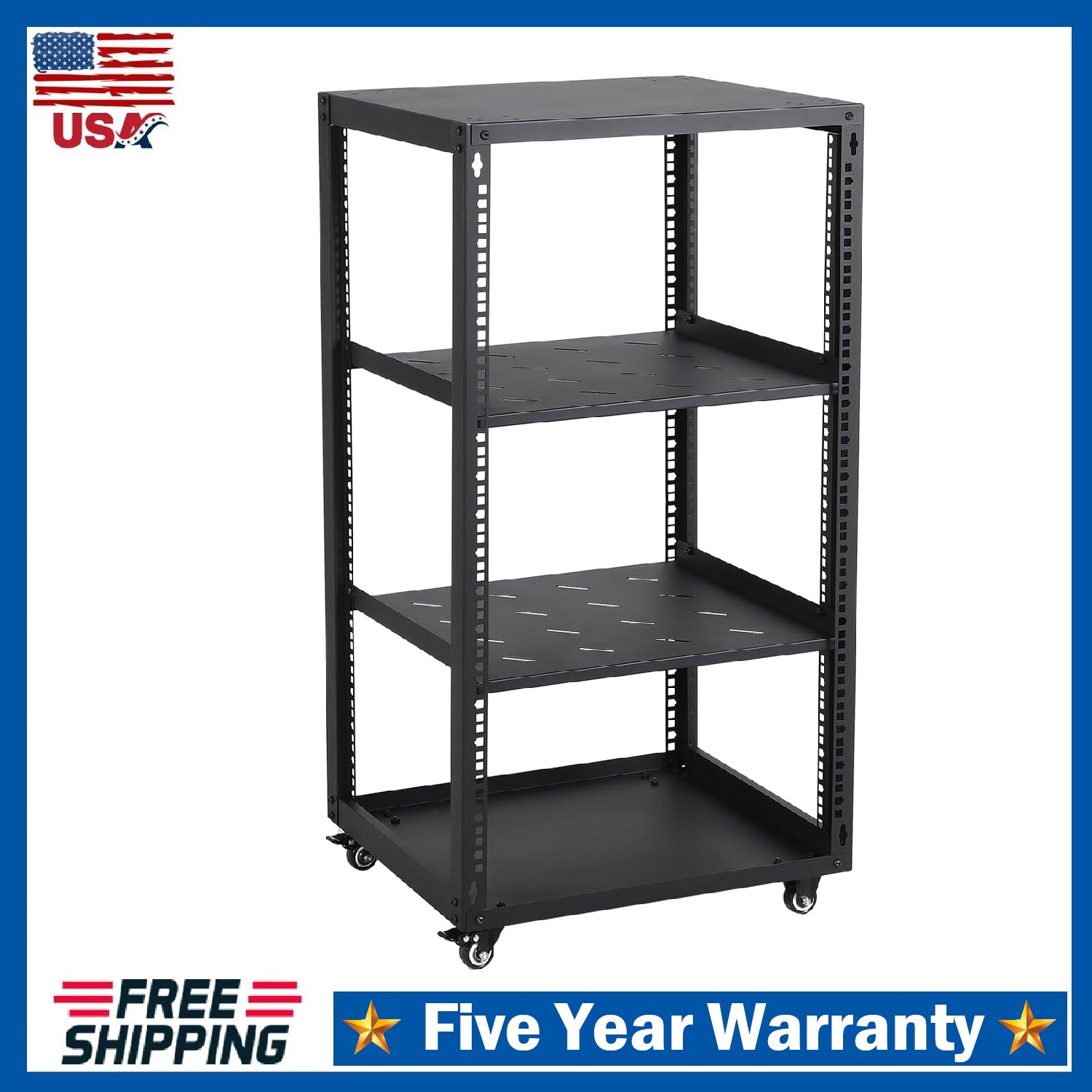 12U Open Frame Server Rack Network Enclosure Rack for IT & AV Gear with Casters