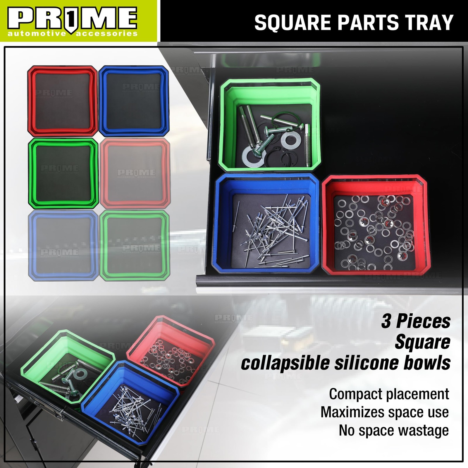 PR1ME Collapsible Magnetic Parts Tray Set, Foldable Basic Trays