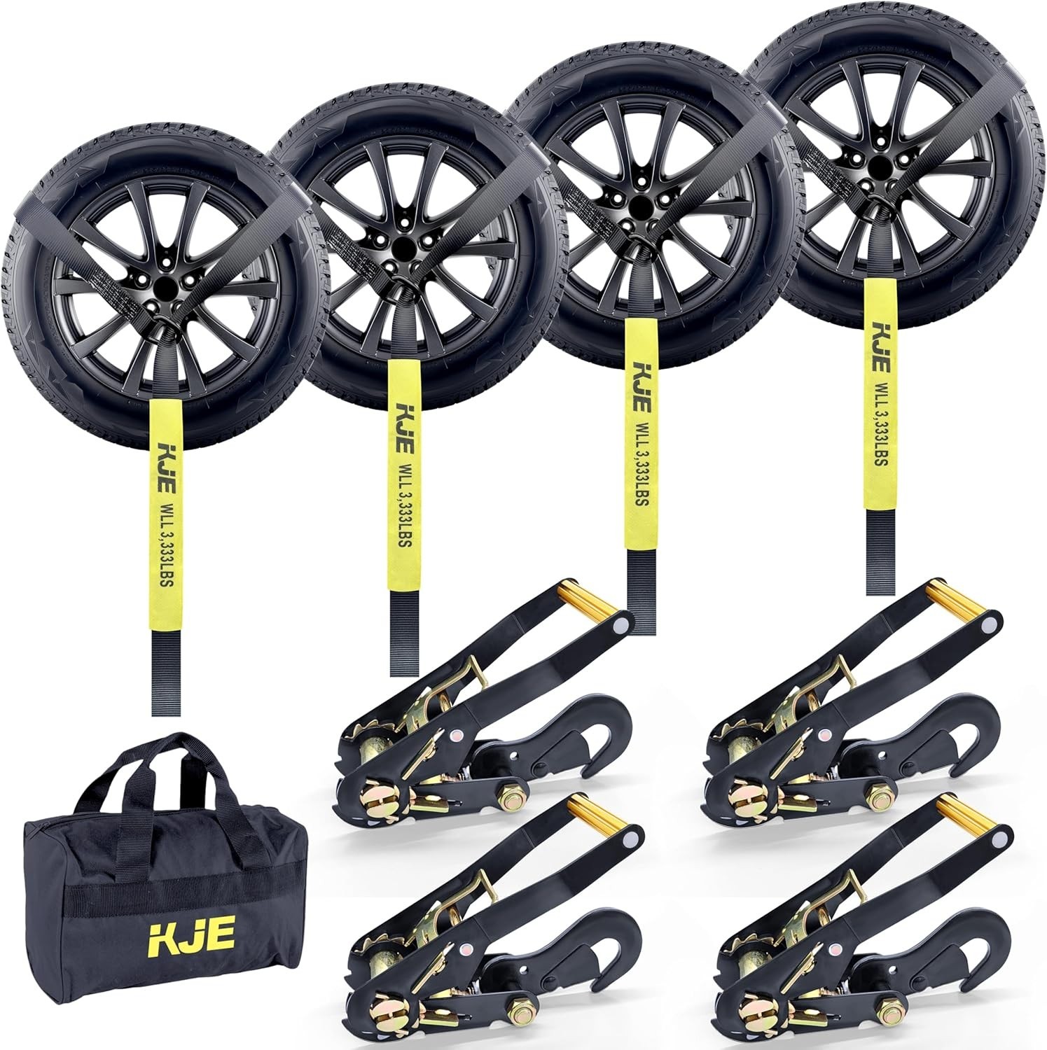Car Tie Down Straps Pack of 4 2 x 10 Snap- TD Trailers Lasso Style Tire Ratchet