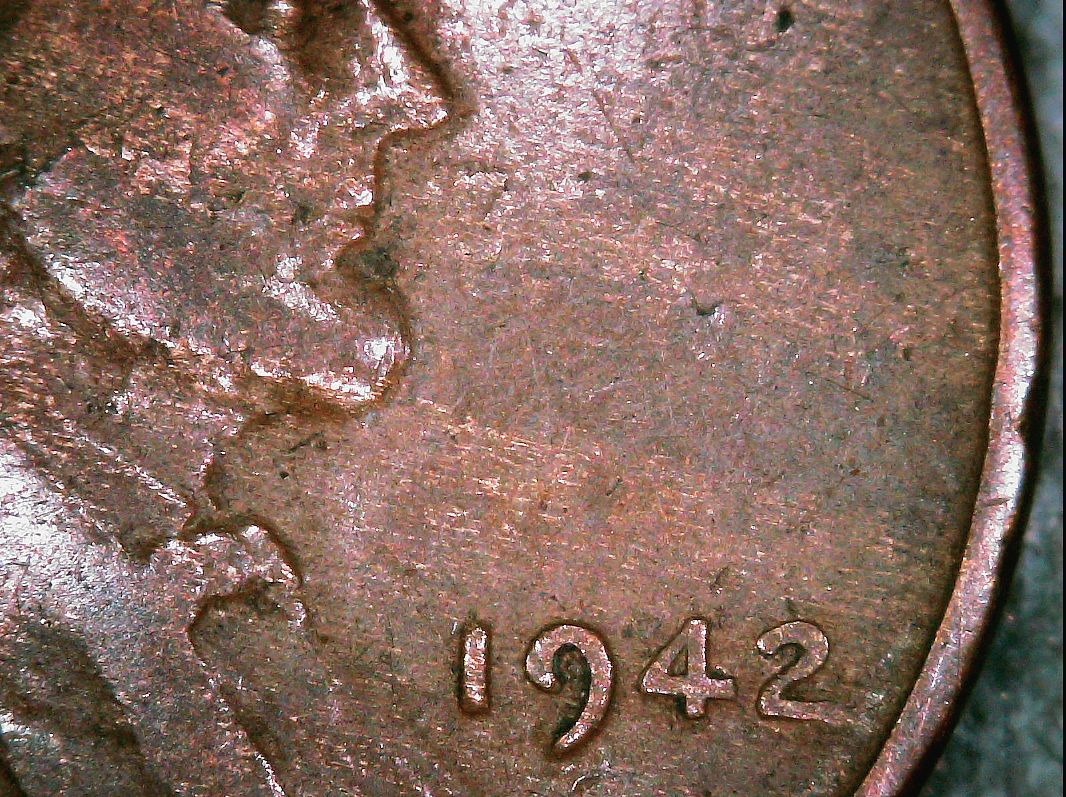 1942 P Lincoln wheat cent, lamination error