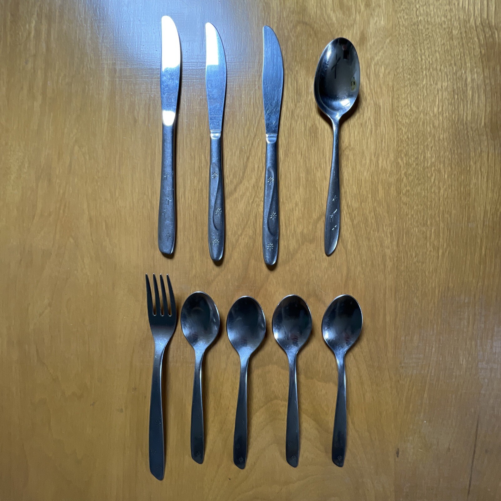 Midcentury Mixed Stainless Starburst Flatware Set - 9 PC Incl. Night Sky Aurora