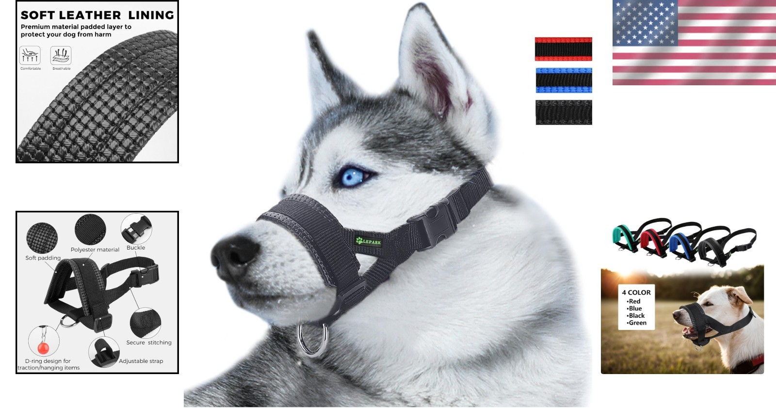 Nylon Dog Muzzle - Adjustable, Lightweight, Safe for Travel & Grooming