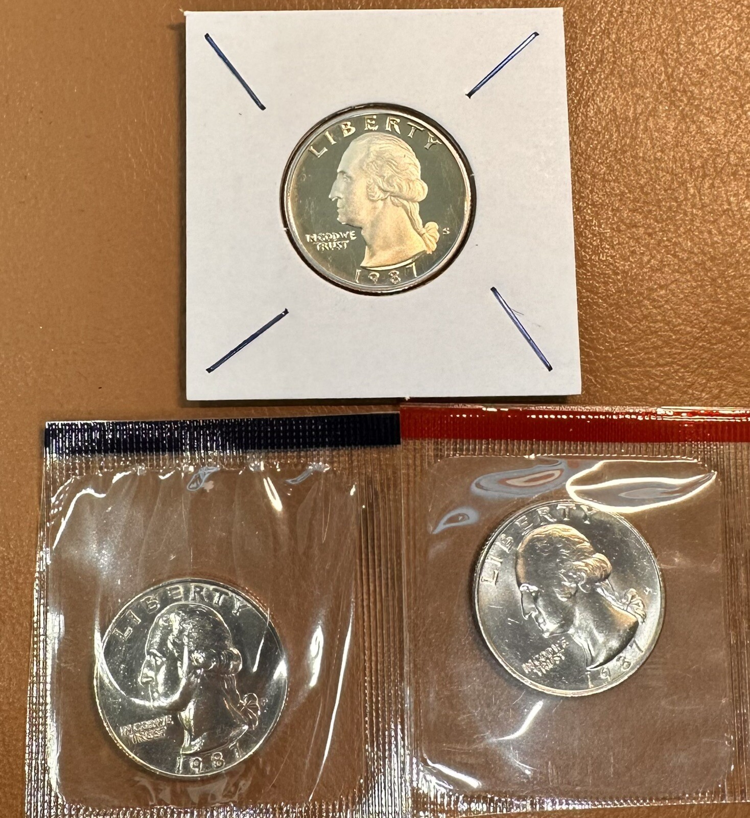 1987 P, D, & S  WASHINGTON QUARTERS BU & PROOF