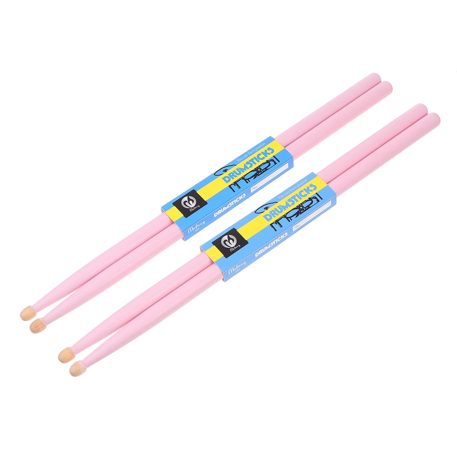 2 Pairs Pink Maple Wood Drumsticks Non Slip Wood Tip For Kids Students